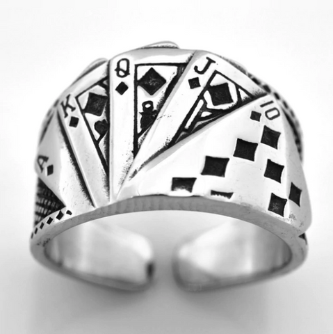 Stainless steel jewelry gamble poker card game flush ring